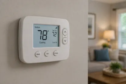Thermostat and HVAC air filter being checked by a homeowner