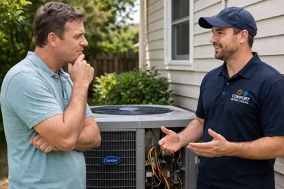 Homeowner reviewing HVAC repair and replacement costs