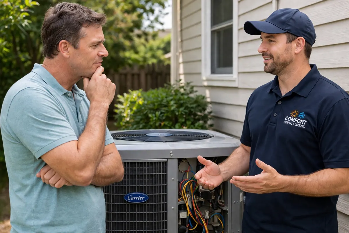 Homeowner reviewing HVAC repair and replacement costs